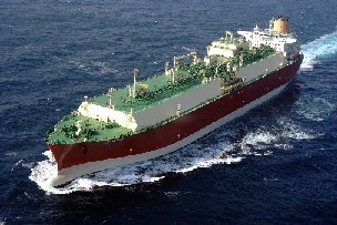 Liquefied natural gas ship underway